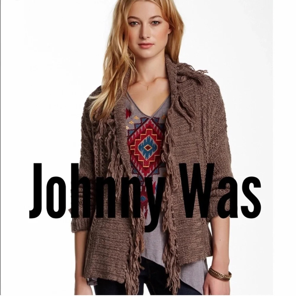 NWT Pete & Greta Johnny Was Knit‎ Fringe Cardigan Brown S